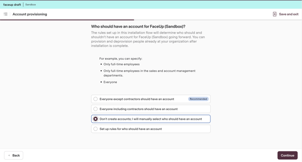 Account provisioning setting