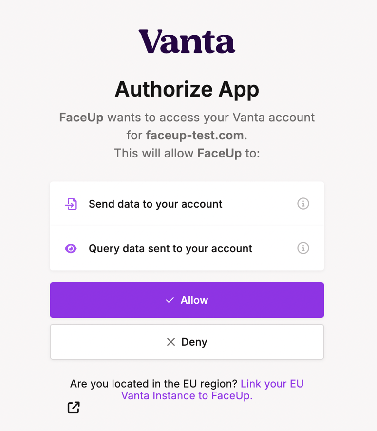 FaceUp integration with Vanta