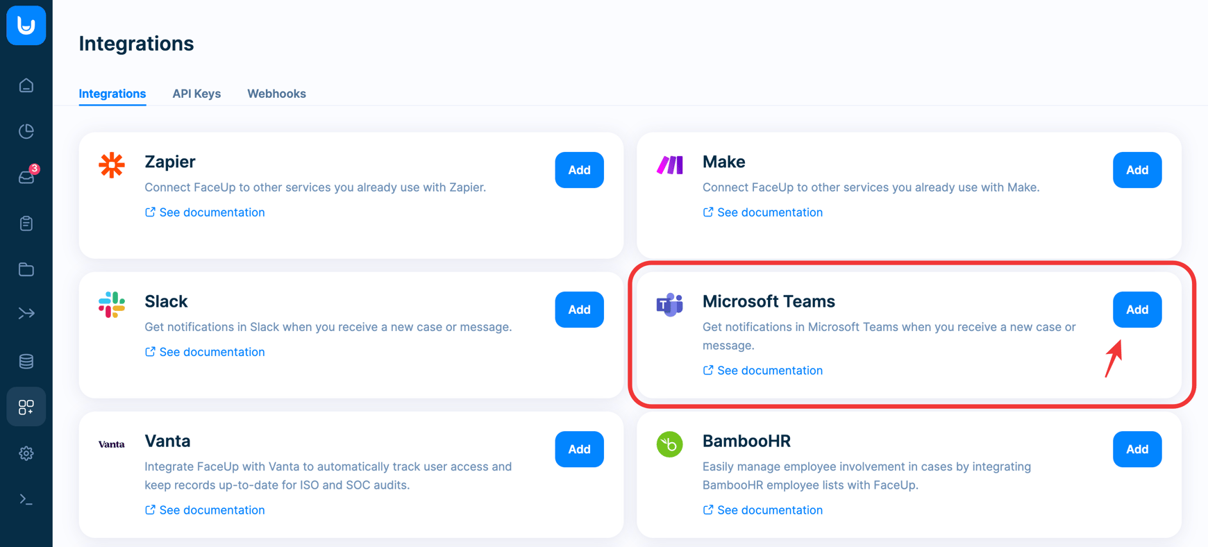 Microsoft Teams and FaceUp native integration guide